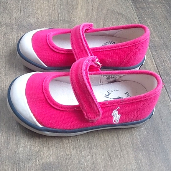 RALPH LAUREN POLO HOT PINK MARY JANE SNEAKERS WITH EASY VELCRO BUCKLE GIRLS 5T - Picture 2 of 9